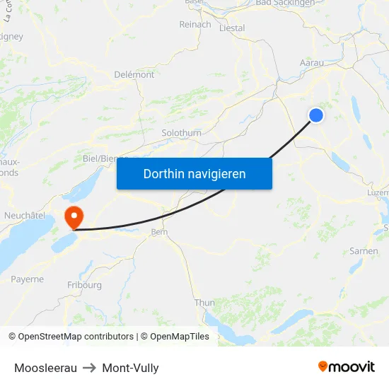 Moosleerau to Mont-Vully map