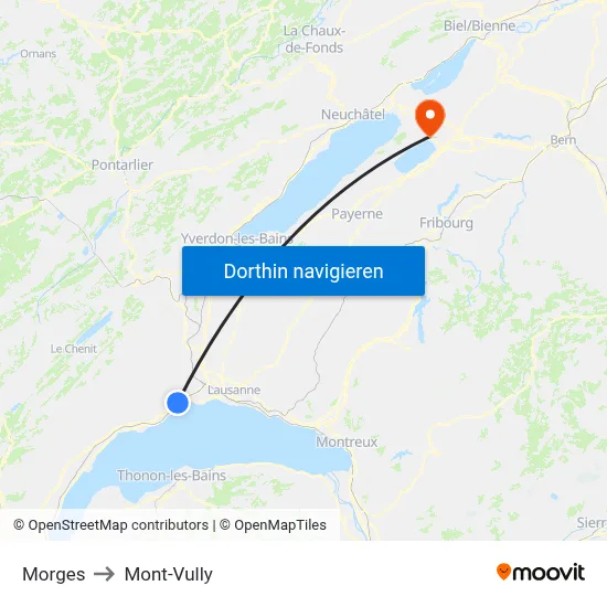 Morges to Mont-Vully map