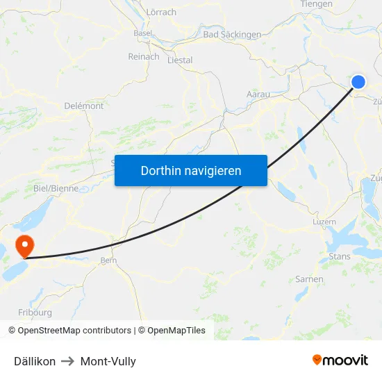 Dällikon to Mont-Vully map