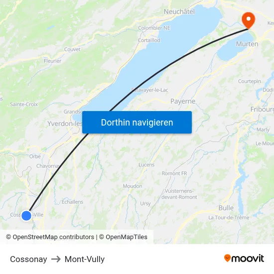 Cossonay to Mont-Vully map
