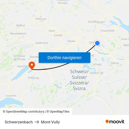 Schwerzenbach to Mont-Vully map