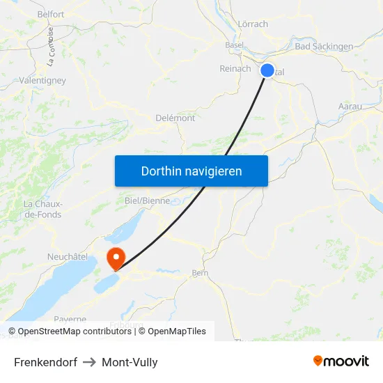 Frenkendorf to Mont-Vully map