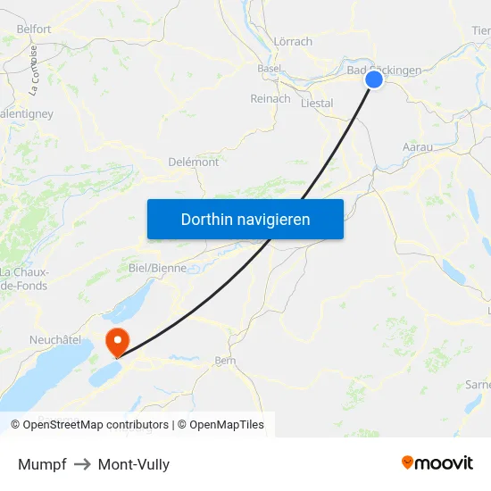 Mumpf to Mont-Vully map