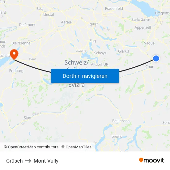 Grüsch to Mont-Vully map