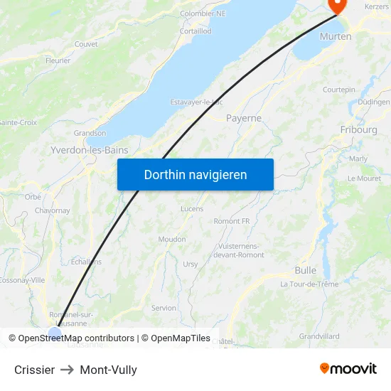 Crissier to Mont-Vully map