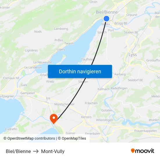 Biel/Bienne to Mont-Vully map