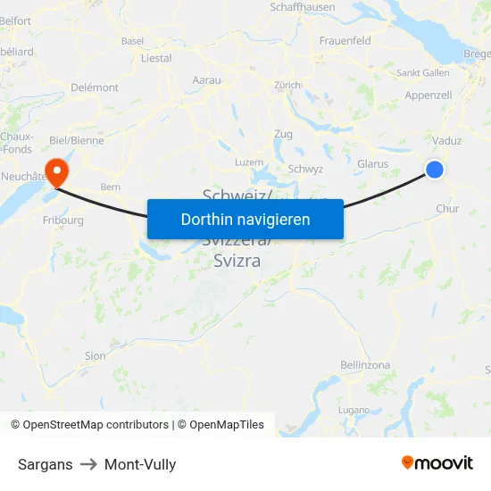 Sargans to Mont-Vully map