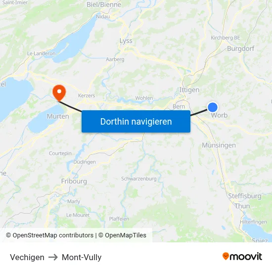 Vechigen to Mont-Vully map