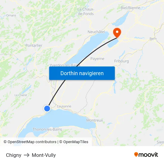 Chigny to Mont-Vully map