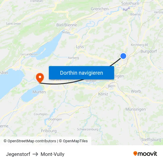 Jegenstorf to Mont-Vully map