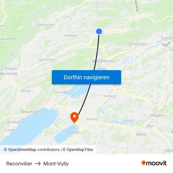 Reconvilier to Mont-Vully map