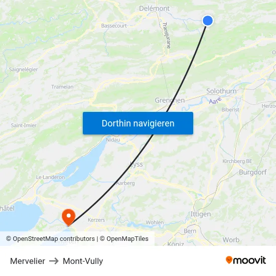 Mervelier to Mont-Vully map