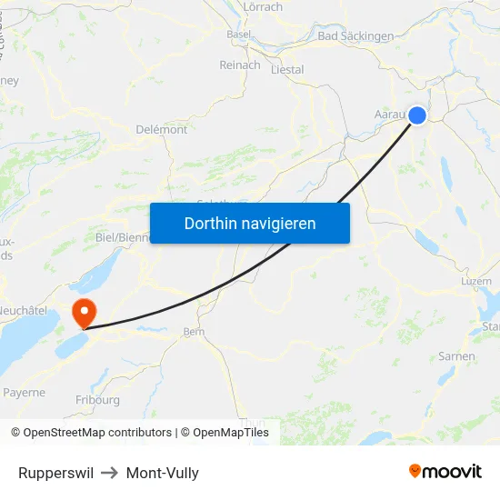 Rupperswil to Mont-Vully map
