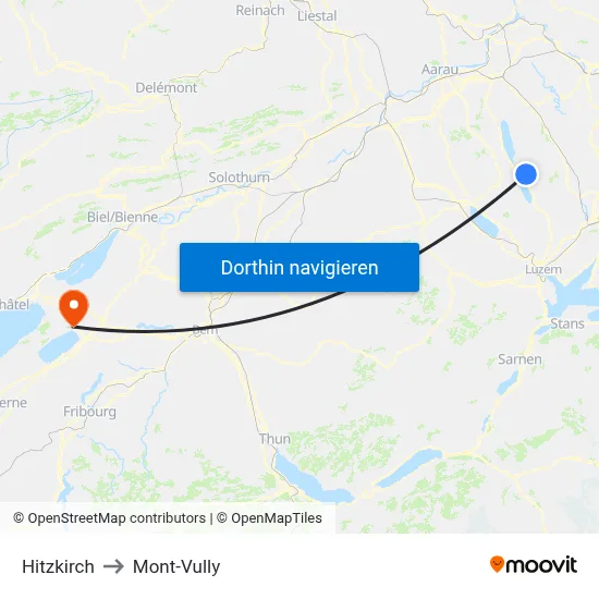 Hitzkirch to Mont-Vully map