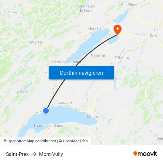 Saint-Prex to Mont-Vully map