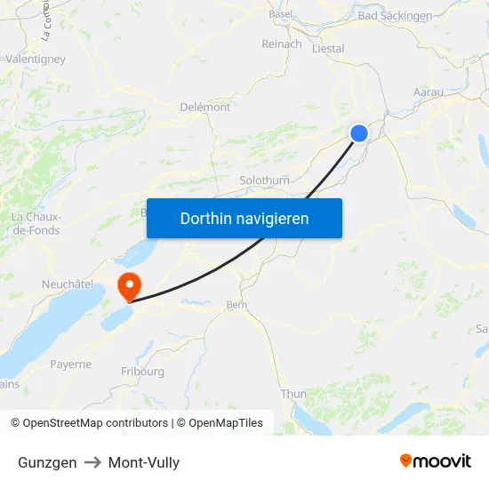Gunzgen to Mont-Vully map