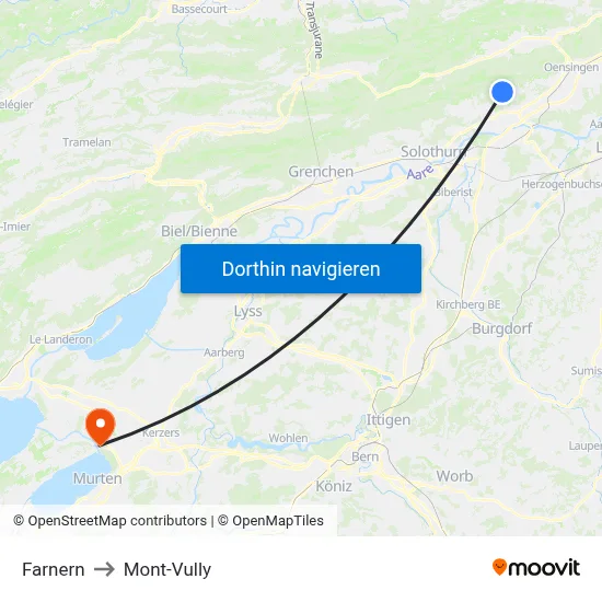 Farnern to Mont-Vully map