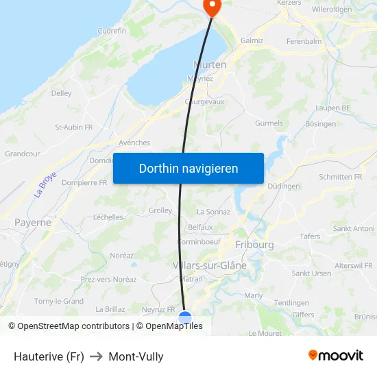 Hauterive (Fr) to Mont-Vully map