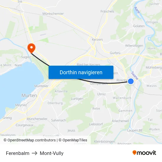 Ferenbalm to Mont-Vully map