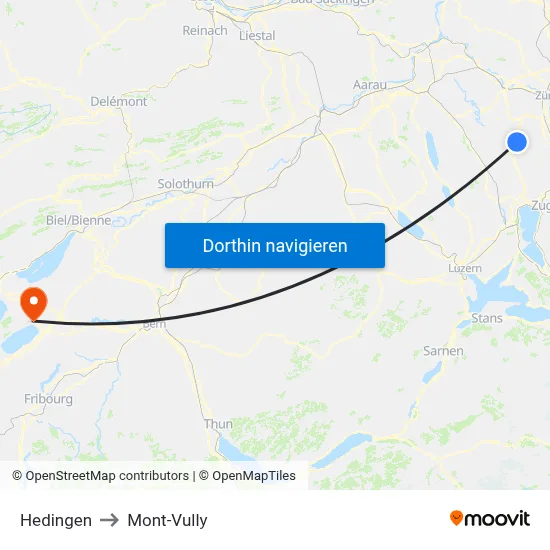 Hedingen to Mont-Vully map