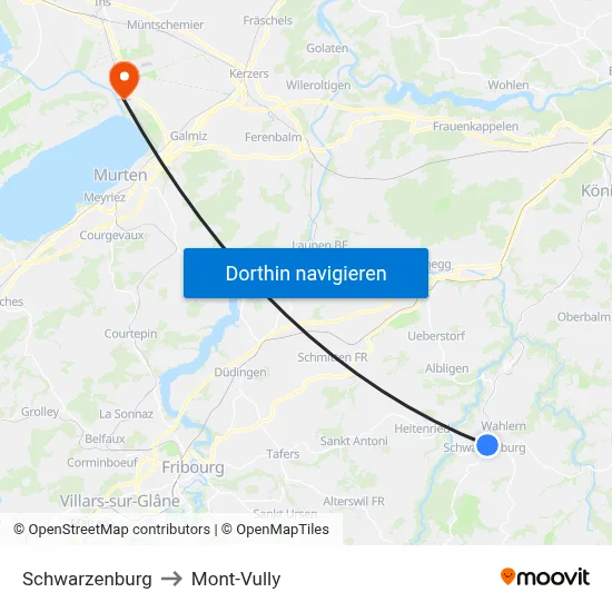 Schwarzenburg to Mont-Vully map