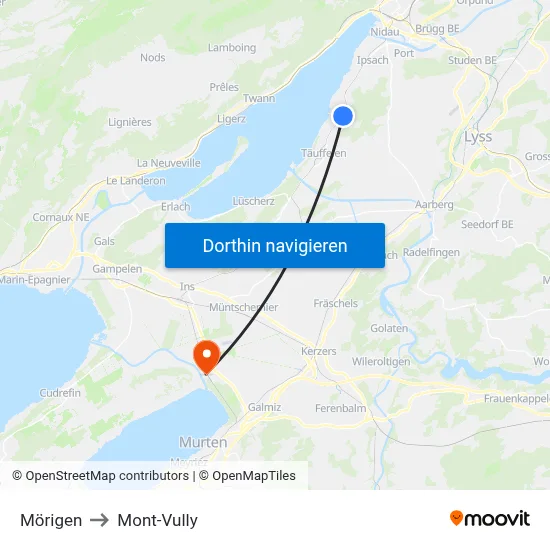 Mörigen to Mont-Vully map
