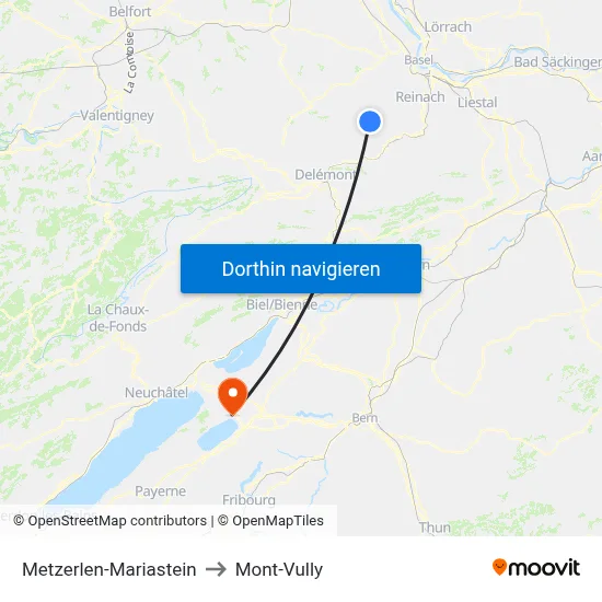 Metzerlen-Mariastein to Mont-Vully map