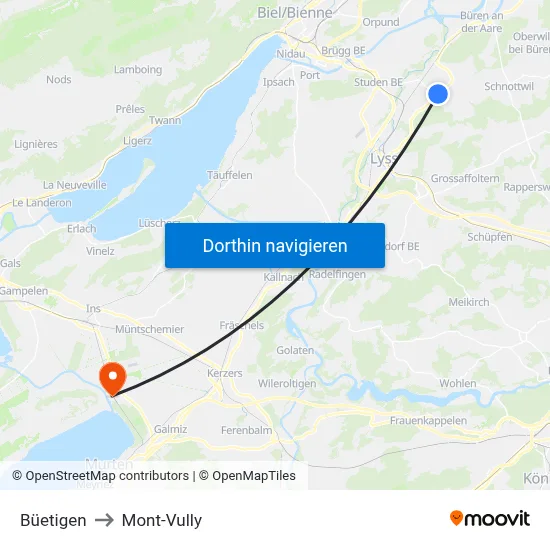 Büetigen to Mont-Vully map