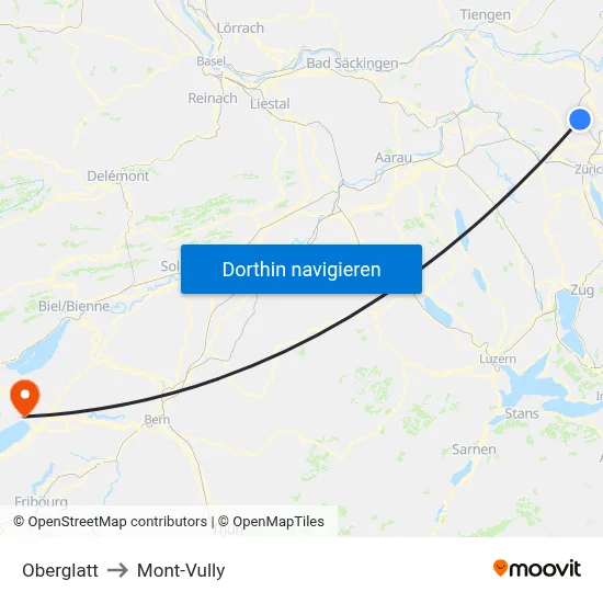 Oberglatt to Mont-Vully map