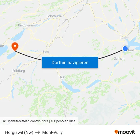 Hergiswil (Nw) to Mont-Vully map