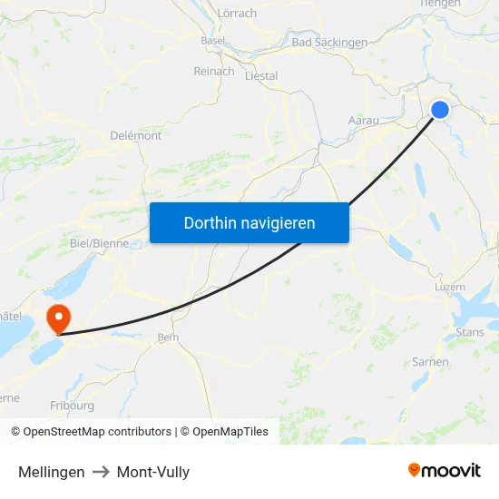 Mellingen to Mont-Vully map