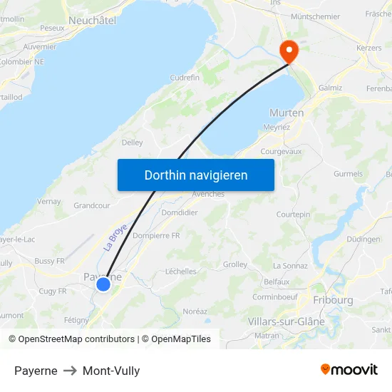 Payerne to Mont-Vully map