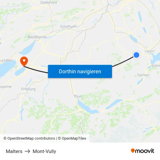 Malters to Mont-Vully map