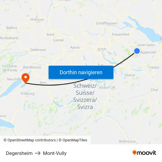 Degersheim to Mont-Vully map
