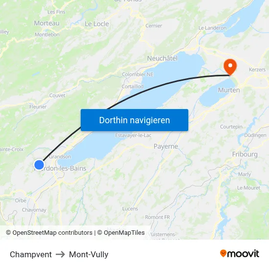 Champvent to Mont-Vully map