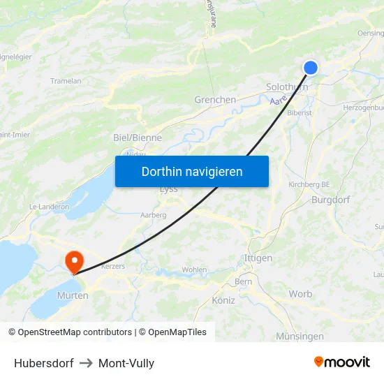 Hubersdorf to Mont-Vully map