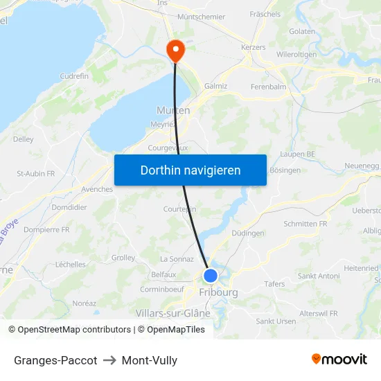 Granges-Paccot to Mont-Vully map