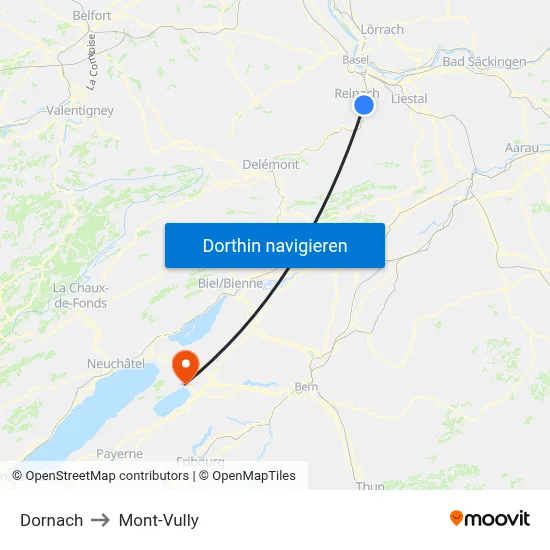 Dornach to Mont-Vully map