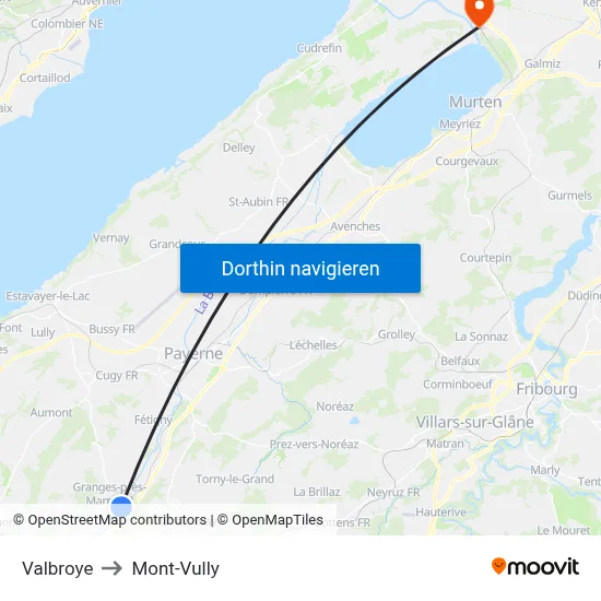 Valbroye to Mont-Vully map