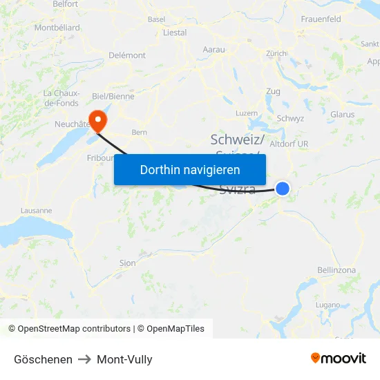 Göschenen to Mont-Vully map