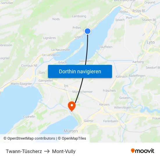 Twann-Tüscherz to Mont-Vully map
