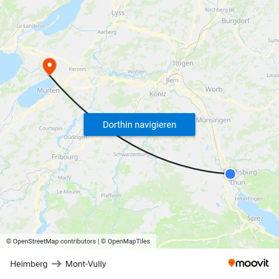Heimberg to Mont-Vully map
