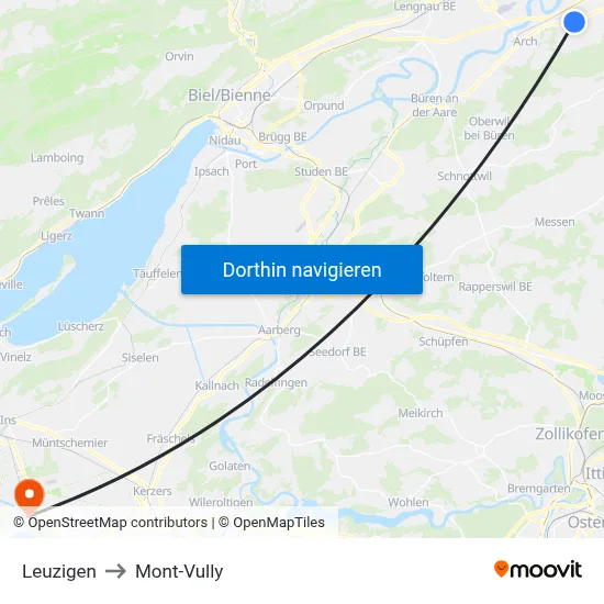 Leuzigen to Mont-Vully map