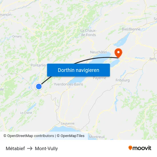 Métabief to Mont-Vully map