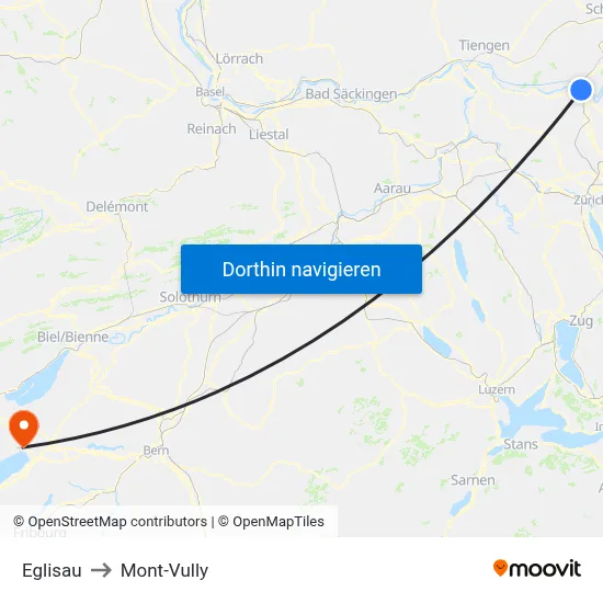 Eglisau to Mont-Vully map