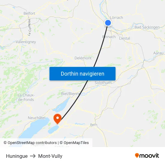 Huningue to Mont-Vully map
