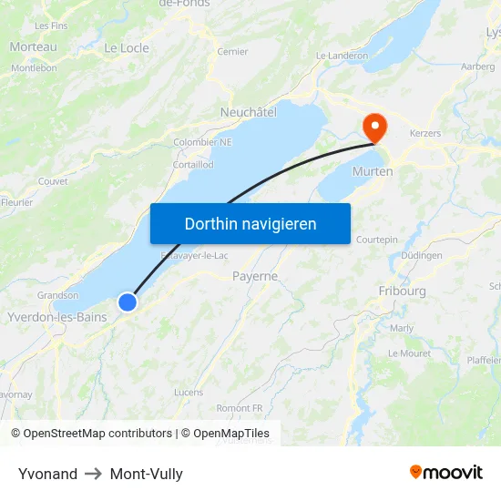 Yvonand to Mont-Vully map