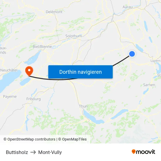 Buttisholz to Mont-Vully map