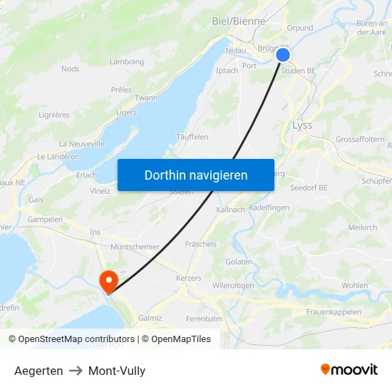 Aegerten to Mont-Vully map
