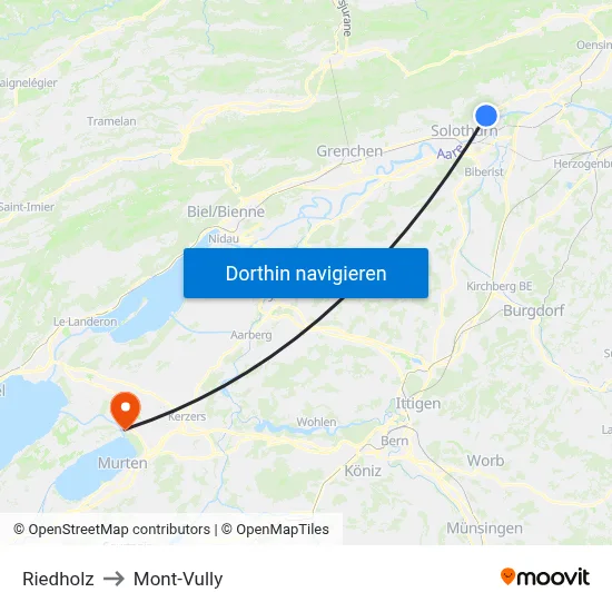 Riedholz to Mont-Vully map